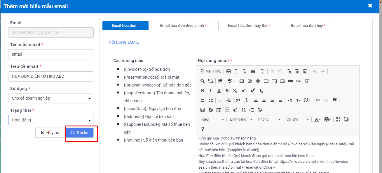 Hướng dẫn cấu hình gửi gmail hóa đơn điện tử Viettel Đồng Nai